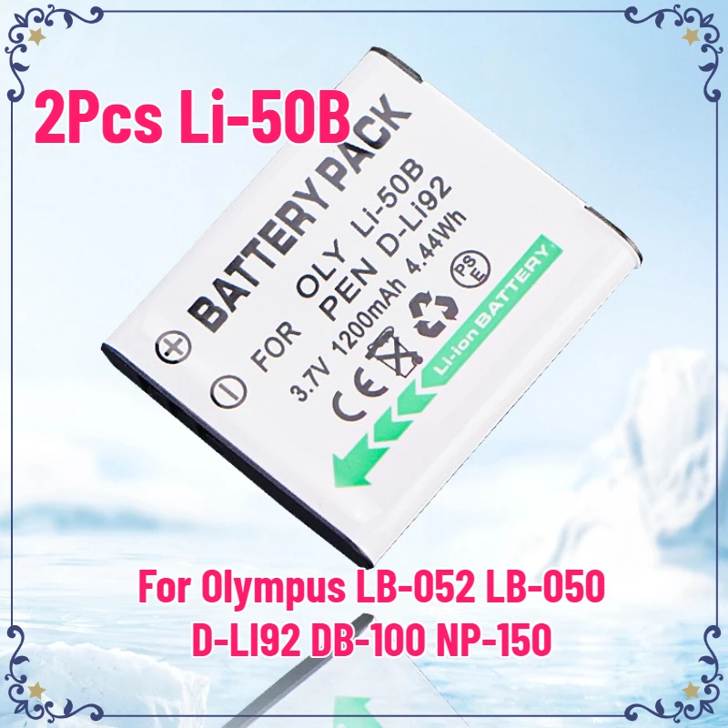 2Pcs Li-50B Battery for Olympus U6010 U6020 Pentax XZ-1 SP-800UZ D-Li92 MJU 1010 1020 TG810 LB-052 LB-050 D-LI92 DB-100 NP-150