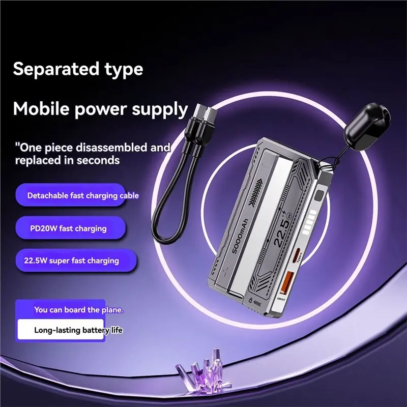T81C! DIY 21700 Power Bank Case PD 20W Fast Charging with Detachable Cable - No Battery Included