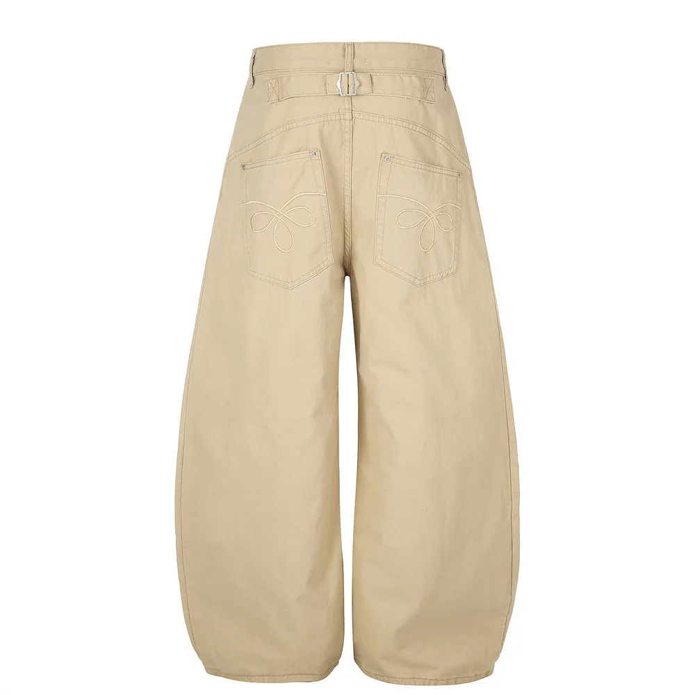 MWJLPWQ American Solid Color Wide-Leg Curved Pants Men Clean-Fit Trendy Back Pocket Embroidery Loose Silhouette Trousers 20978