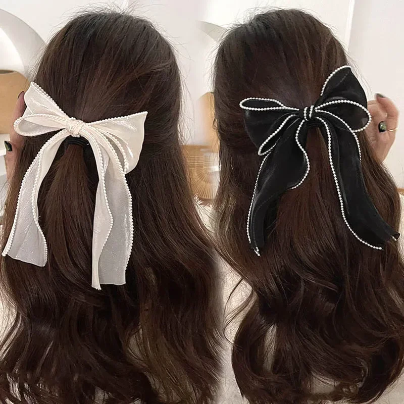 Bow Hair Clip Women Cute Bowknot Riband Hairpin Barrettes Girls Solid Color Ponytail Clip Hair Accessories Headwear Gift Bonet