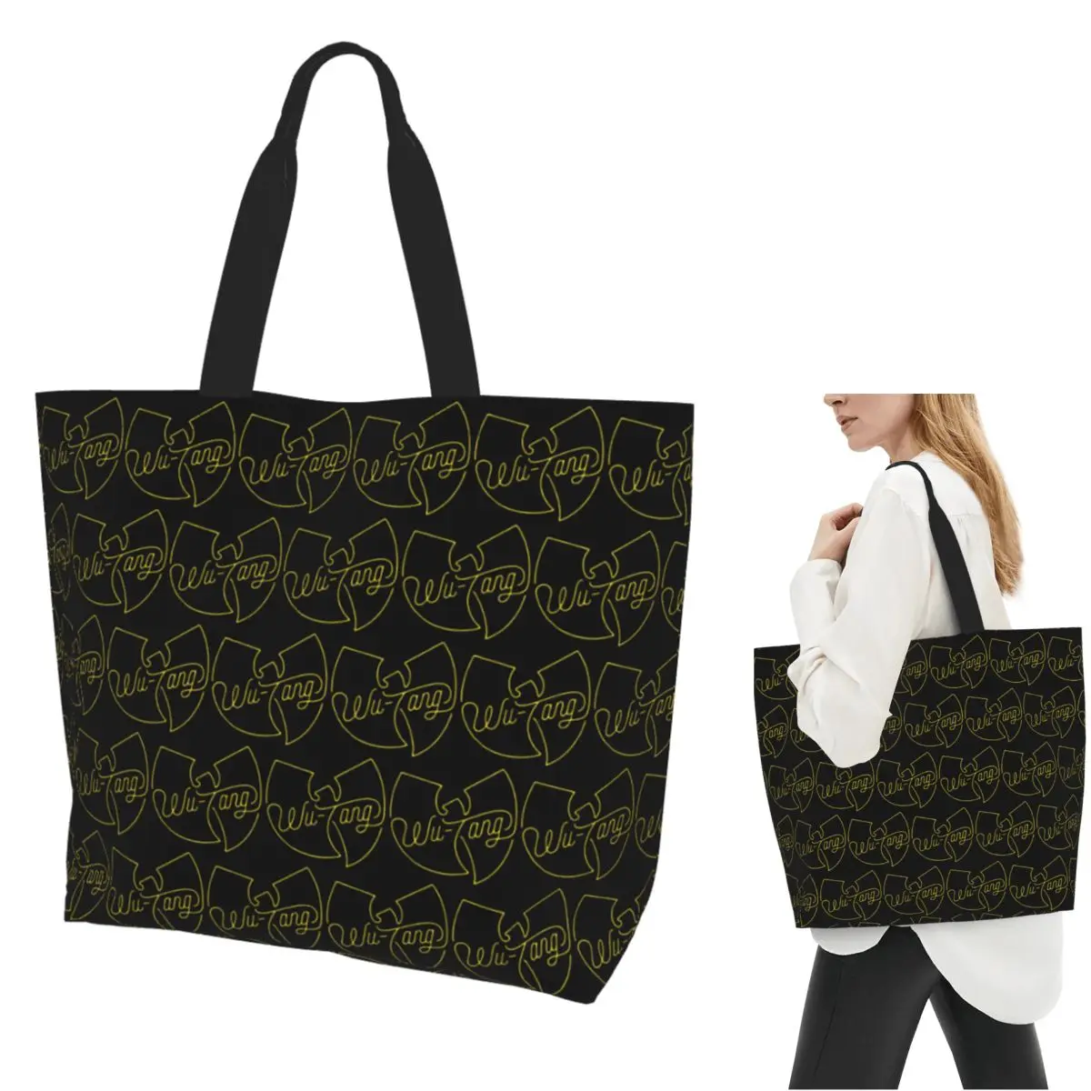 Bolso de compras con estampado de Wu Tang Clan, bolso de lona de gran capacidad, bolso de compras para mujer