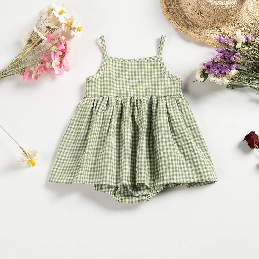 Summer Toddler Girl Sling Bodysuit Baby Girl Plaid Dress Sleeveless Cotton Dress Comfortable Baby Girl Clothing 2024