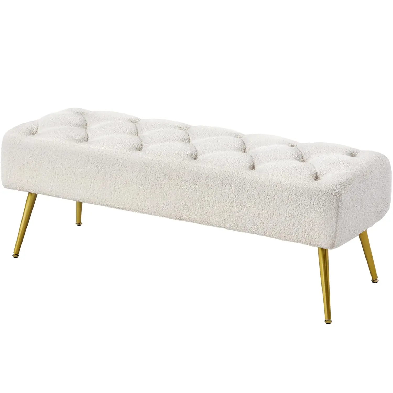 

Modern Ottoman Bench Boucle Bench Upholstered Footrest Room with Gold Metal Legs and Padded Seat Ivory Telescoping stool Cow