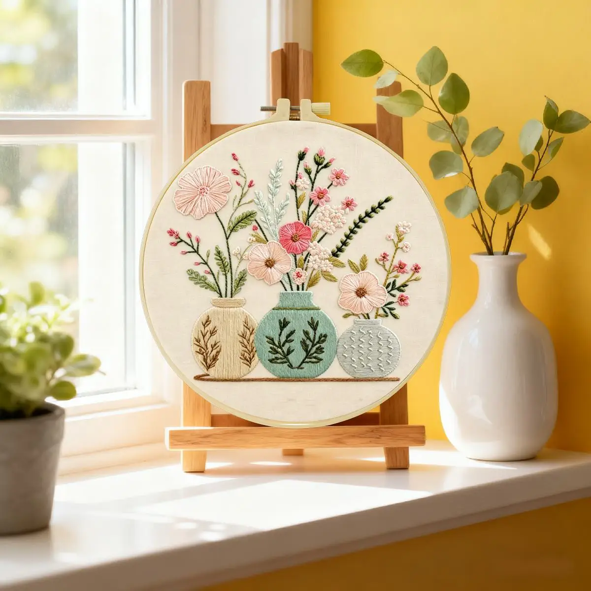 1 Stück 20x20cm/15x15cm 7,87/6,3 Zoll Vase Stickerei Starter-Kit DIY-Kit DIY-Stickerei-Set Handarbeits-Set für Anfänger – Detail 3