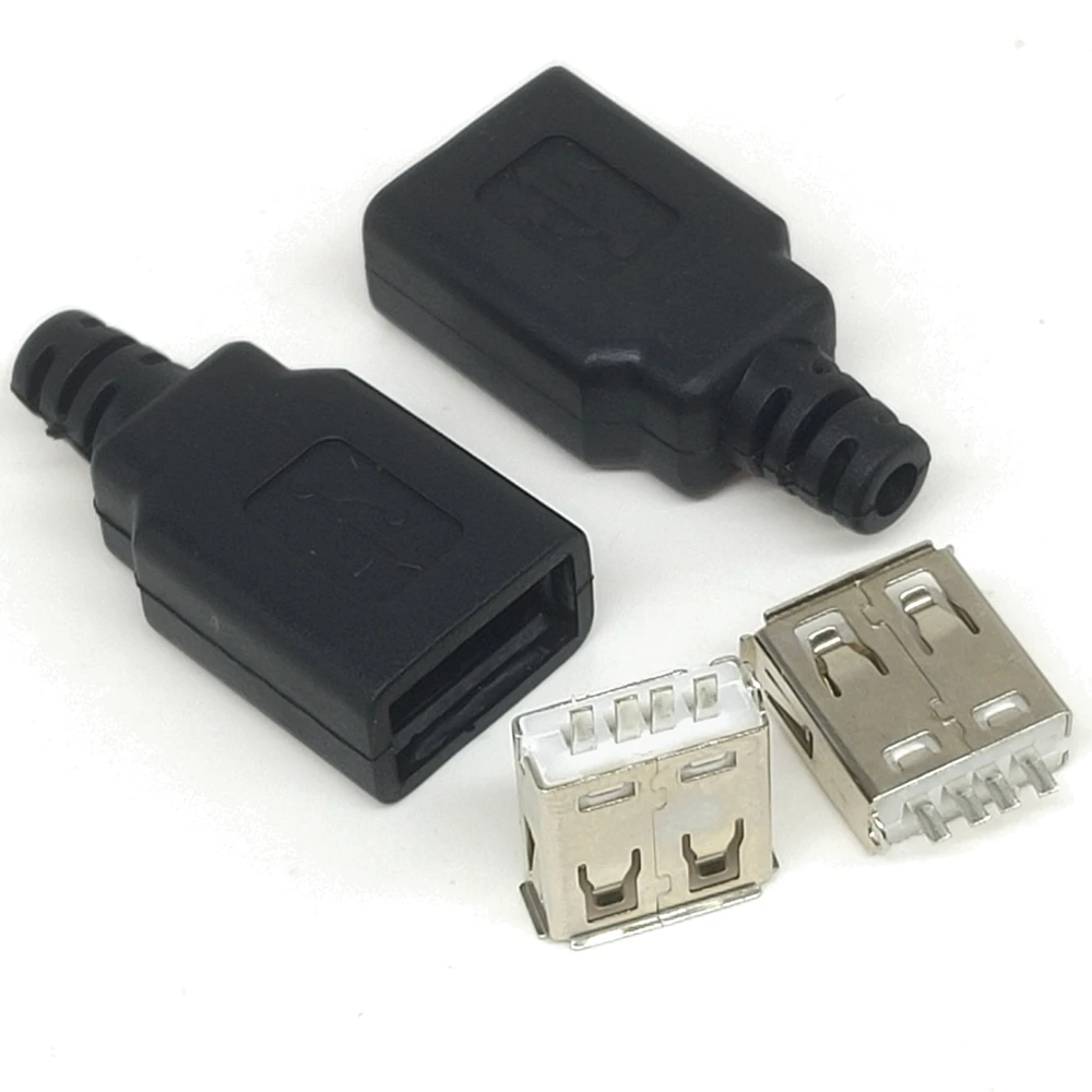DIY 5Pieces Type A Female USB 4 Pin Plug Female Plug Plug With Black Plastic Cover USB 2.0 Connect Adapter PCB SDA Data Cable