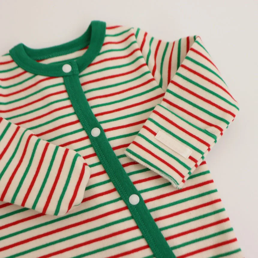 Baby Clothing 2024 Autumn Infant Boys Striped Romper Long Sleeve Jumpsuit Newborn Baby Christmas Onesies And Hat Outfits