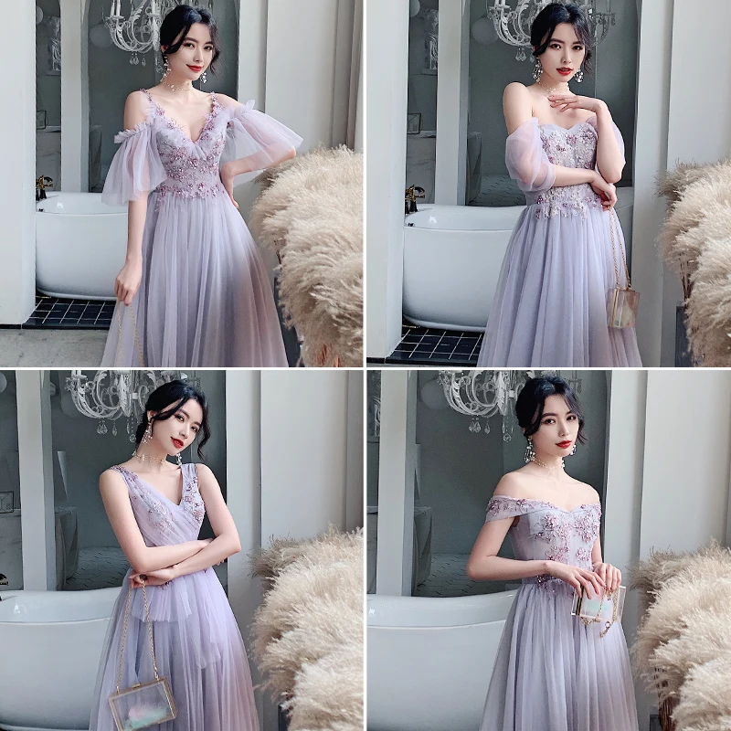 Purple Off The Shoulder Bridesmaid Dresses For Women Simple Magnificent Fairy Style Slim Sisters Group Wedding Evening Dresses