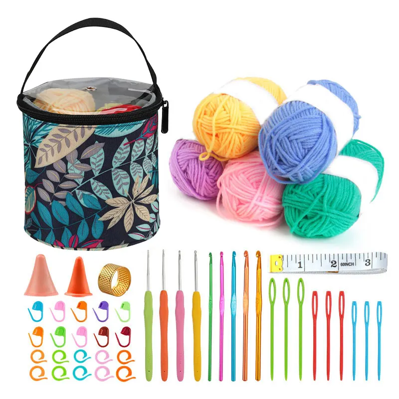 Complete Crochet Kit for Beginners, 48 Pcs Knitting Set with Boho Bag, Hooks, Yarn & Craft Accessories