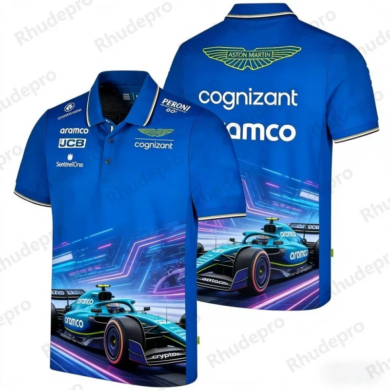 

Aston Martin Team Racing Polo Shirt Men's Casual Sports Collar T-Shirt Trendy Print Racing Apparel