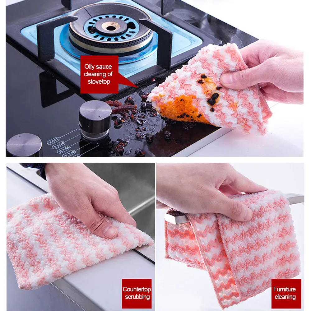 Oil Free Dishwashing Towel Cationic Coral Pile Absorbent Cloth Kitchen Cleaning Rag Microfiber Towels Cleaning