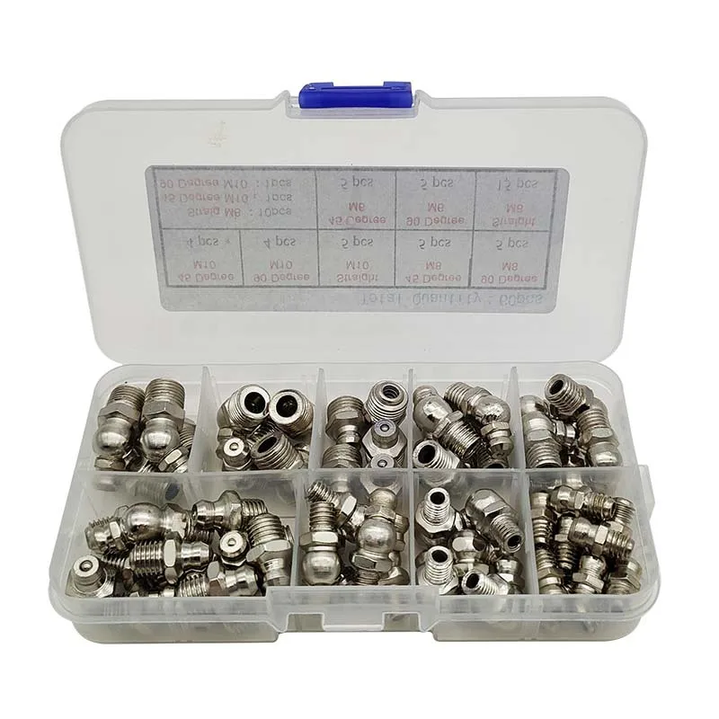 

60pcs boxed butter nozzle set butter gun accessories straight curved butter nozzle nickel plated oil nozzle M6M8M10