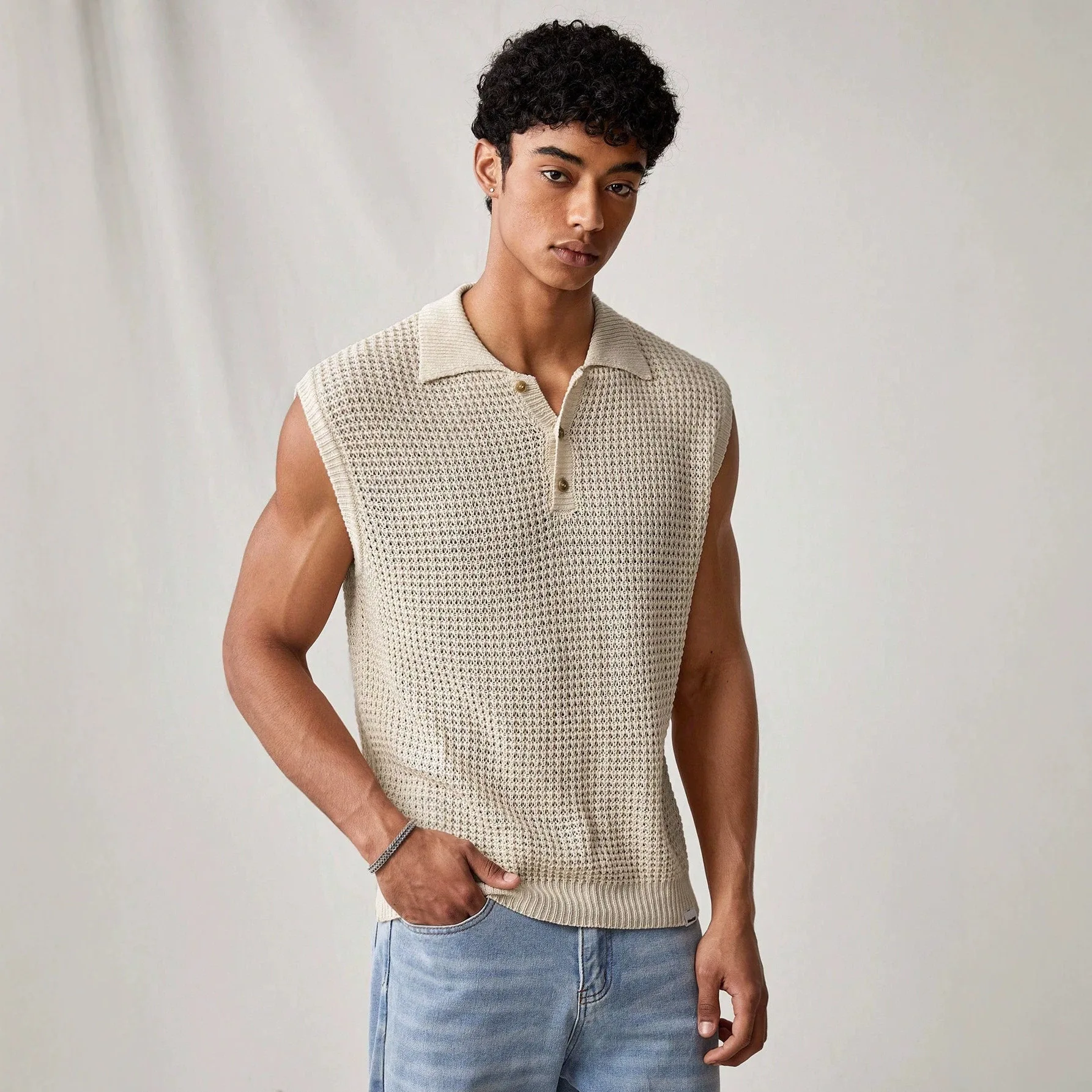 Summer New Hollow Mesh Vest Men's Senior Sense Breathable Sports Fitness Sleeveless Knitted Backing Vest