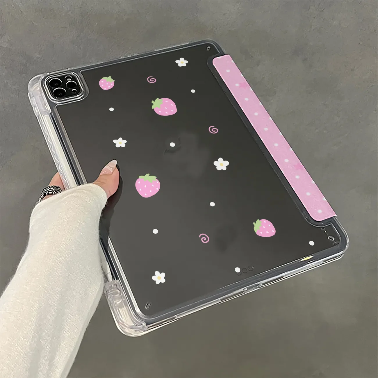 Polka Dots Strawberry For iPad Case iPad Air 4 5 6 Pro 11 12.9 13 M4 10.9 10.2 Mini 7 6 Smart Y Folded Edge Case with Pen Holder