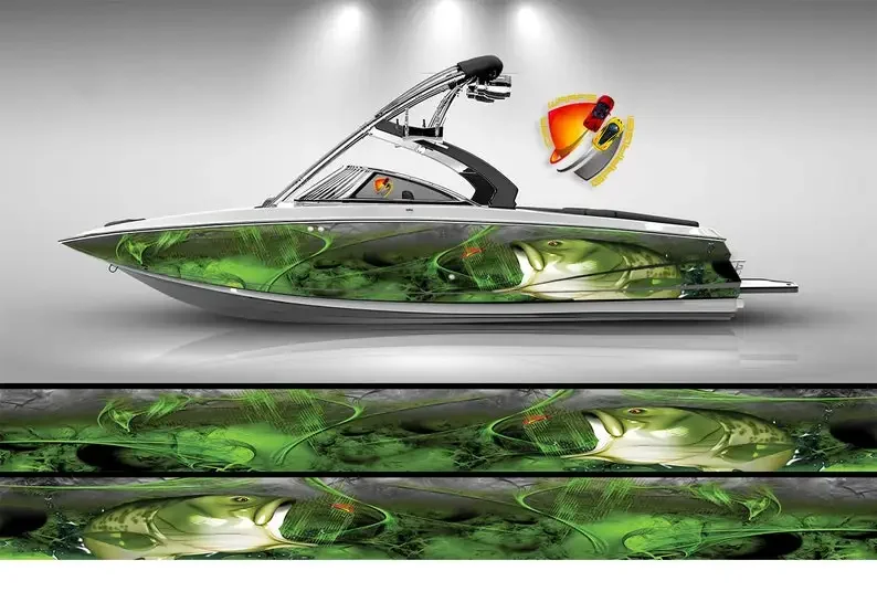 

Green Seabass Big Fish Graphic Vinyl Boat Wrap Decal Fishing Bass Pontoon Sportsman Tenders Console Bowriders Deck Boat Watercra