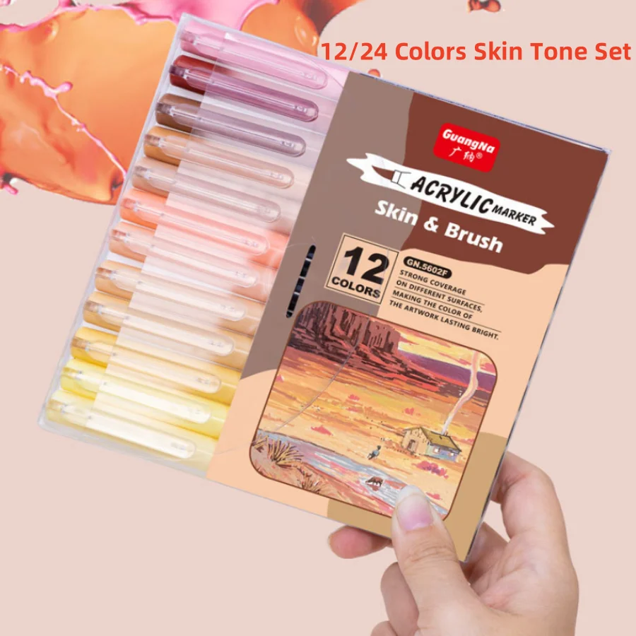 12/24 Colors Skin Tone Set Soft Head Acrylic Art Markers Painted Painting Graffiti Acrylic Brushes Marker Set For Art Supply