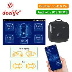 Deelife-sistema monitor de pressão dos pneus, tpms, android, ios, compatível bluetooth, para carro, motocicleta, bicicleta, sensor tpms, controle ble