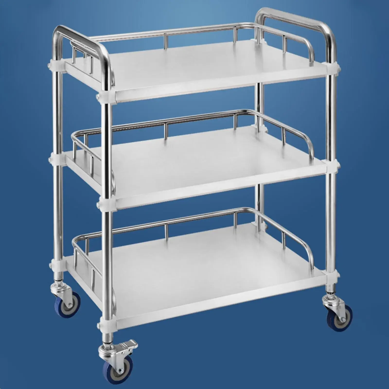 3 Tier Stainless Steel Lab Serving Cart 45x35x86cm Silent Wheels Versatile