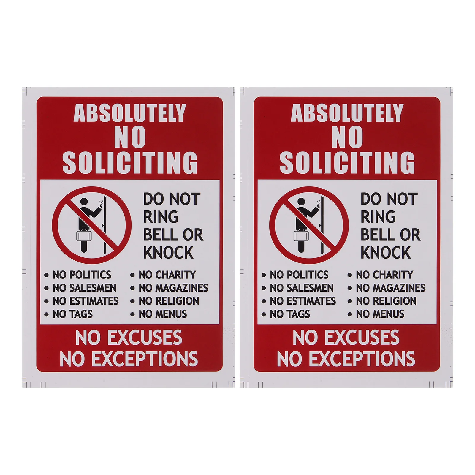 2Pcs No Solicitors Sign for Front Door Durable PVC Material Prominent Symbol Easy to Apply No Knocking Door Sign