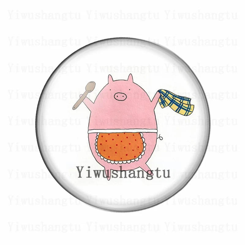 Cartoon cute pig Funny picture 12mm/20mm/25mm/30mm Round photo glass cabochon demo flat back Making findings