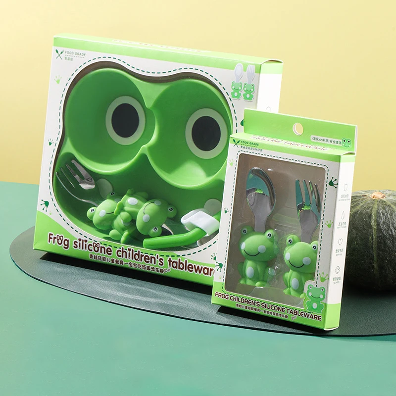 

Children's Silicon Glue Dish Babies In A Spoon Suction Cup Spoon Tableware, Food Grade Baby Meal Set Christmas Gift Set