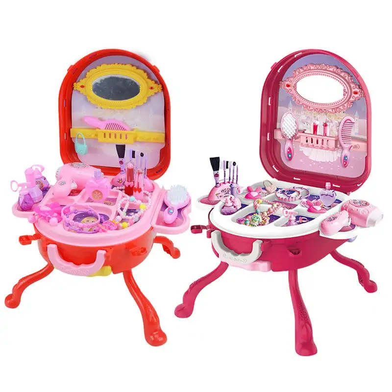 

Girls Hair Accessories Makeup Toys Simulation Dresser Children Play House Toys Princess Travel Suitcase Vanity Set Pretend Toys