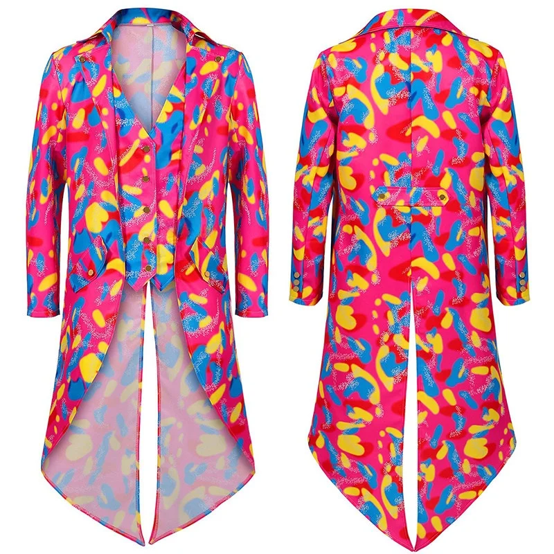 ชุดทักซิโด้พิมพ์ลายเรโทรดิสโก้สำหรับผู้ชาย ชุดคาร์นิวัล ชุดแสดงบนเวที ทรงเข้ารูป ผ้ากำมะหยี่ ความยาวปกติ