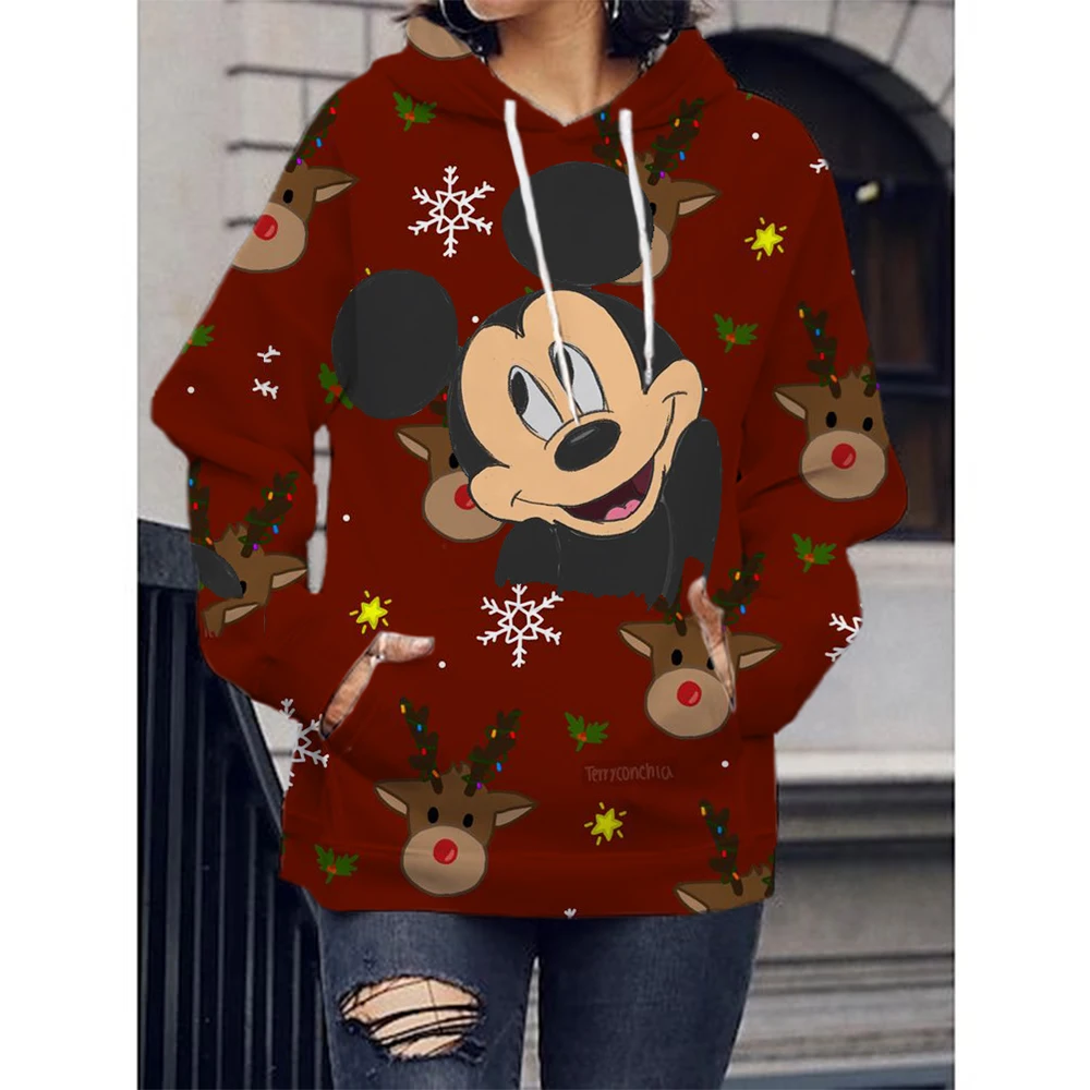 Disney Autumn Men Women Merry Christmas Hoodie Cute Cartoon Mickey Minnie Hooded Clothing Couple Fashion Coat Casual Streetwear