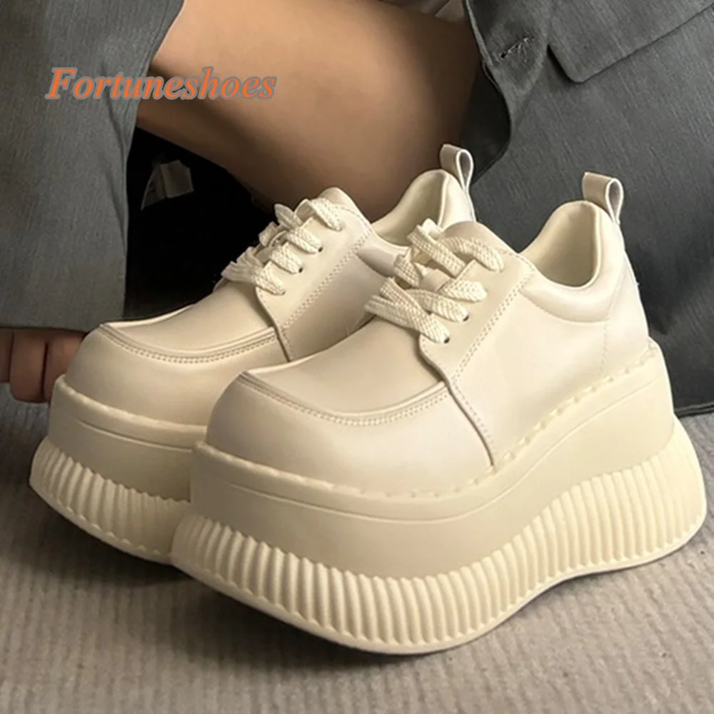 

Ankle Round Toe Lace Up Sweet Shoes Chunky Heel Front Strap Platform Shoes Fashion Casual 2025 New Arrivals Autumn Solid Shoes