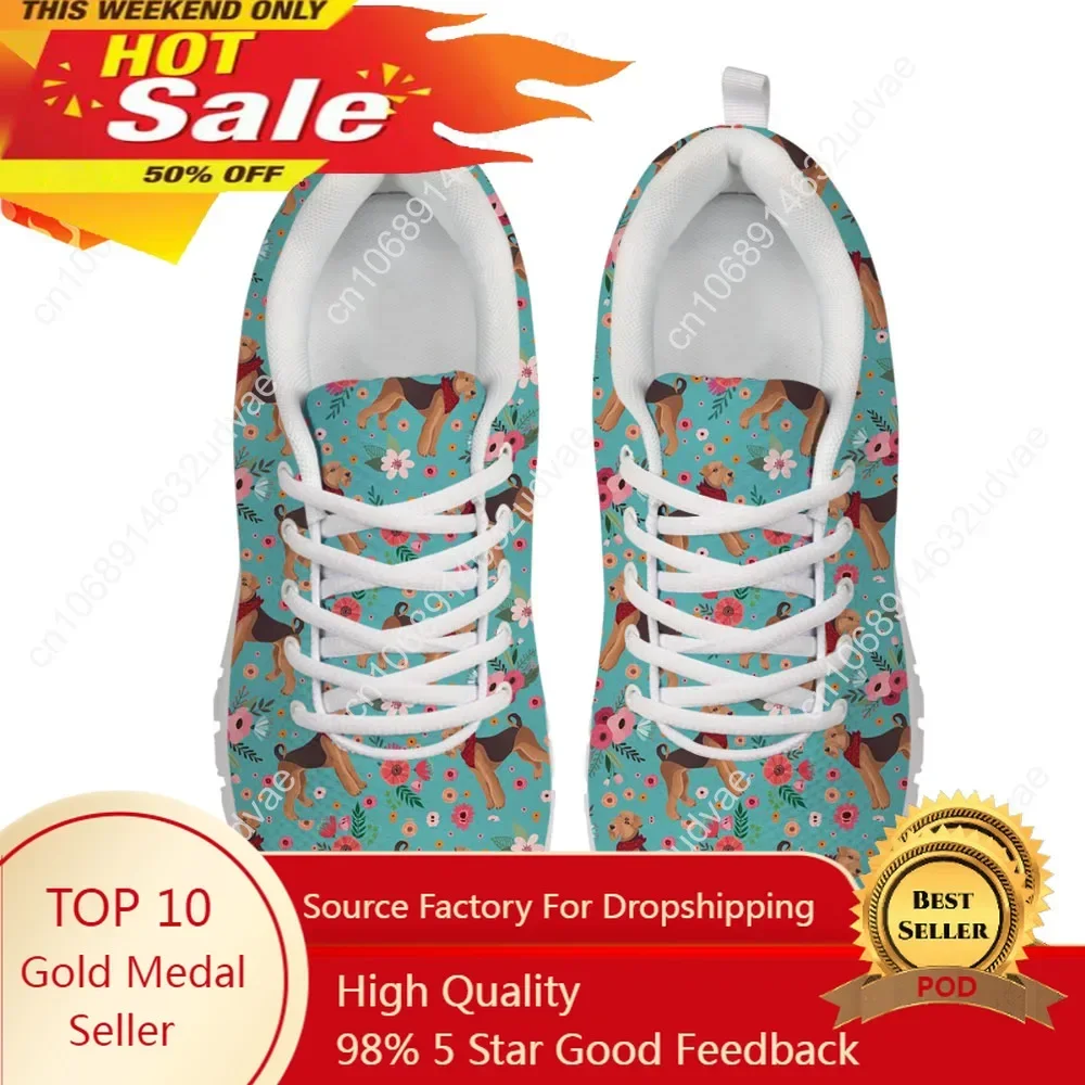 Airedale Terrier Flower 2021 Fashion Women's Flat Shoes Trends Sneakers Casual Ladies Vulcanize Zapatos Dropshipping