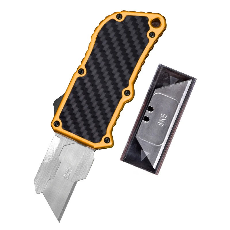 EDC Pocket Knives Blue SK5 Blade Carbon Fiber Handle Knife Utility Tool OTF Home Camping Cutting Paper Demolition Express Knifes