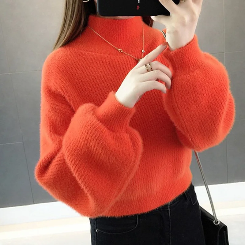 

Autumn Winter New Style Women's Short Thickened Water Rabbit Fur Sweater Loose High Waist Slimming Base Layer Shirt