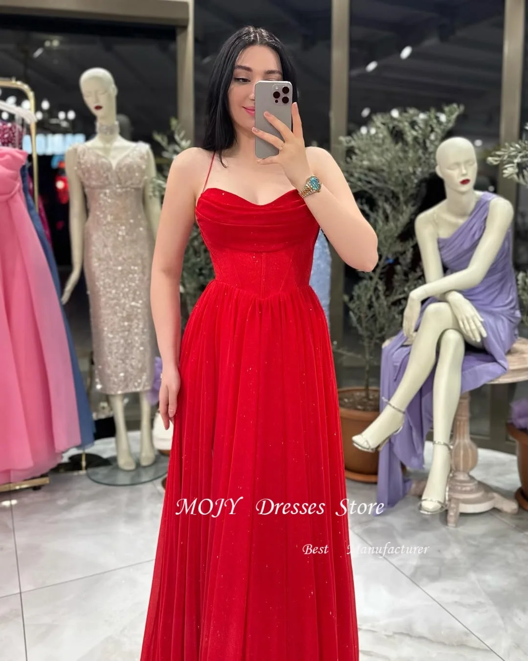 Mojy Customized Formal Goen Princess Prom Dress with a Glitter Skirt and A Corset Style Bodice with a Lace -up Back Dress