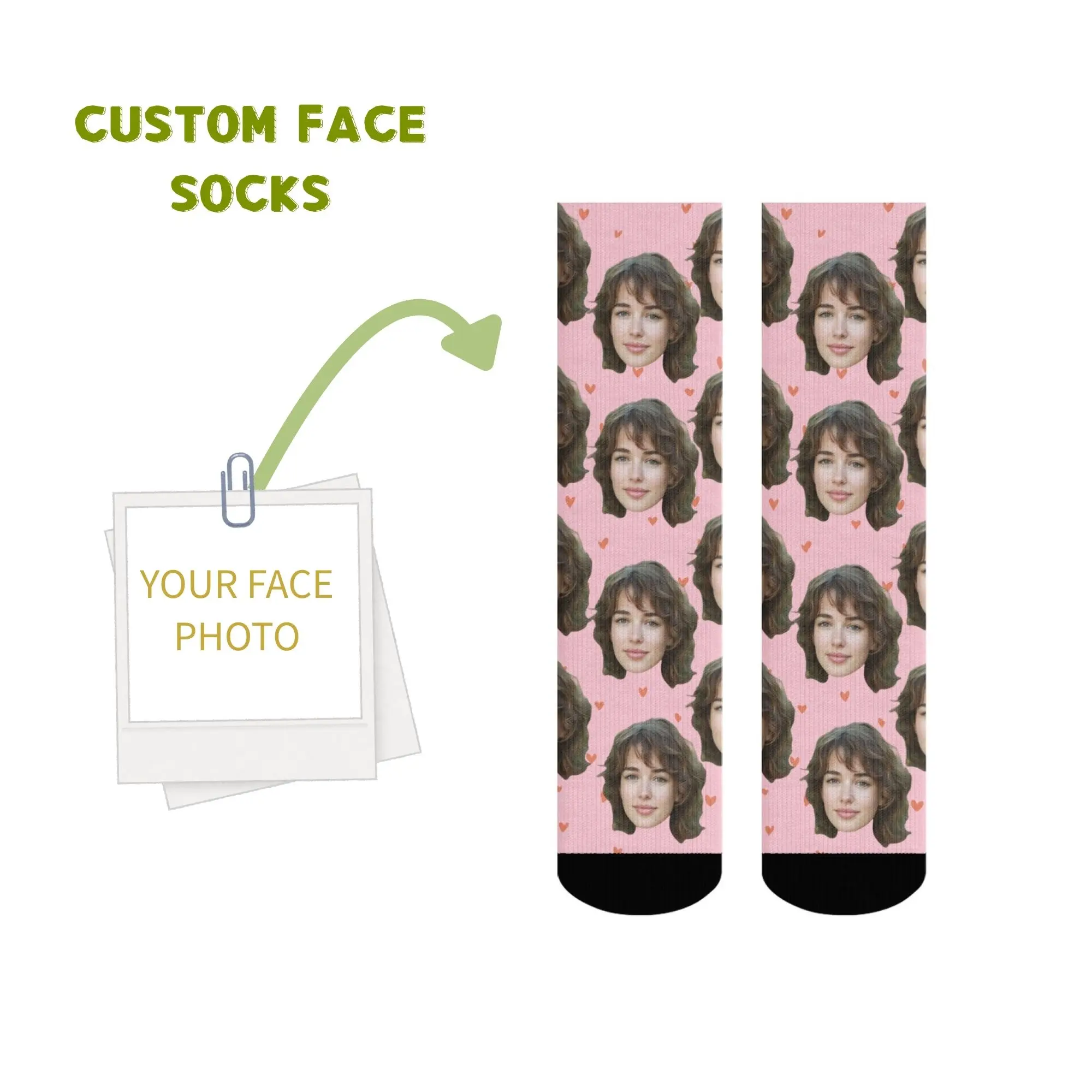 

Custom Face Crew Socks with Pink Hearts Personalized Romantic Gift for Girlfriend or Boyfriend Love Anniversary Matching Socks