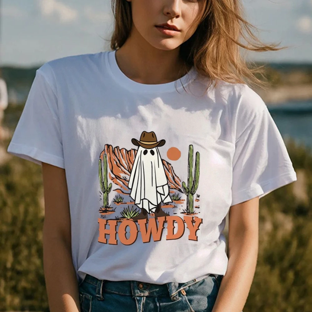 

Retro Halloween Western T-Shirt Howdy Country Ghost Shirt Funny Halloween Tee Vintage Ghosts Shirt Retro Cow Print Ghost Top