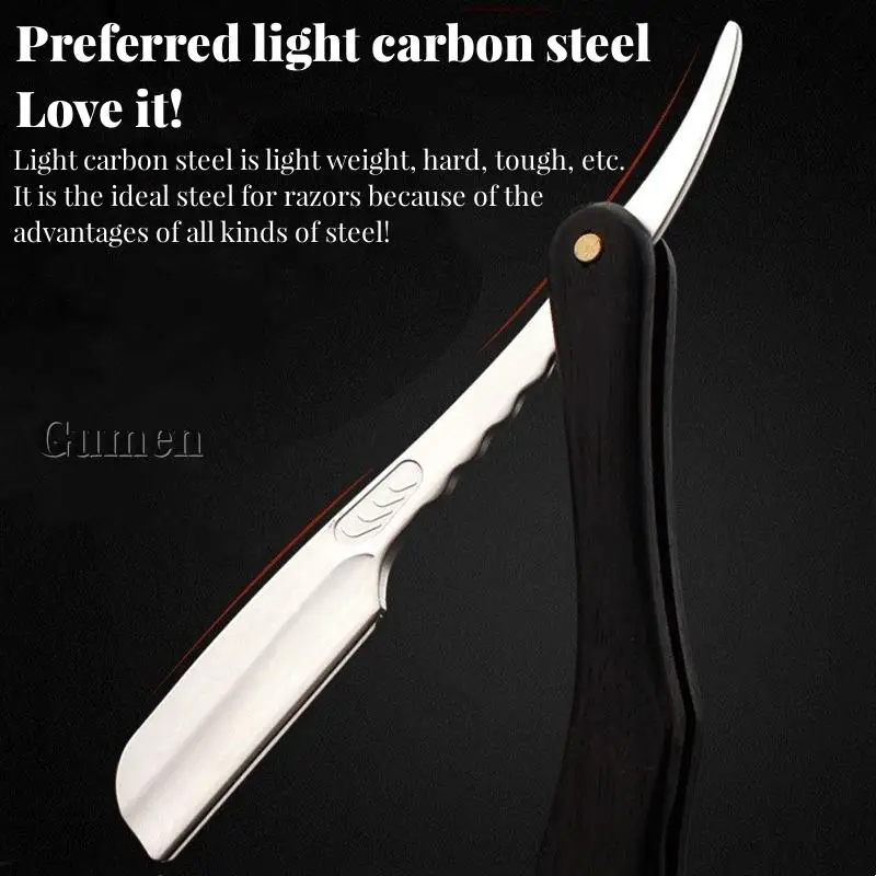 Cuchillo plegable afilado Manual con hoja de pluma para hombre, afeitadora profesional recta, ligera, de acero al carbono, mango de sándalo, 2023