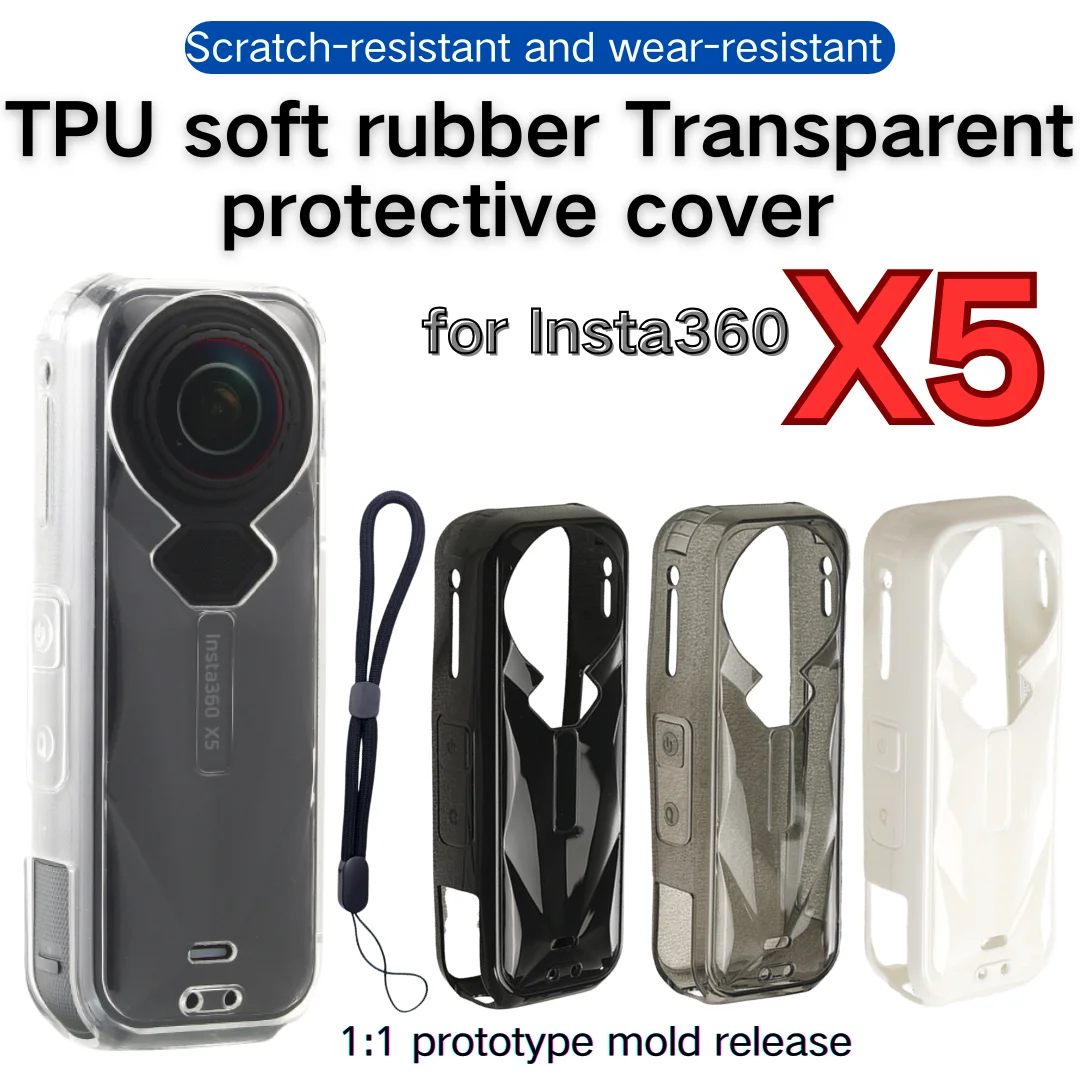 

For Insta360 X5 Transparent Protective Case TPU Anti-Scratch Coverage Protector Shockproof Cover for Insta360 X5 Clear Shell
