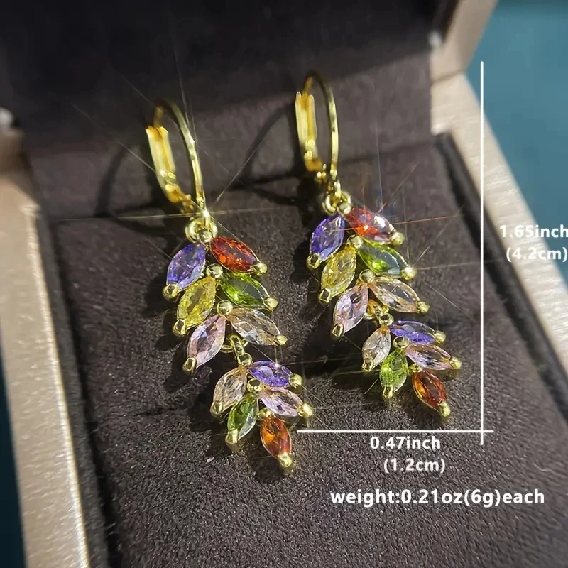 Long Leaf Pendant Earrings For Women\'s Elegant Earrings, Colored Zircon Earrings, Exquisite Jewelry Gifts