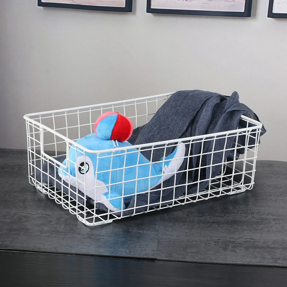 سلة تخزين سلكية معدنية إبداعية بمقبض ، حاوية متنوعات من الحديد المطاوع ، مطبخ أبيض