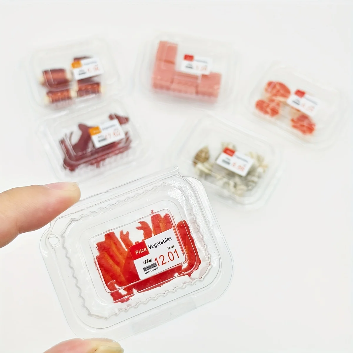 Ensemble de plateaux de fruits de mer et de viande miniatures pour maison de poupée, échelle 1:12, boîte alimentaire de supermarché miniature, jouet de jeu de rôle avec crabes, homards et viande de porc