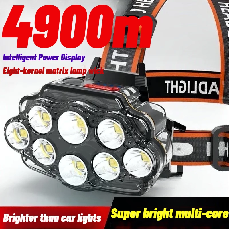 

8LED Powerful Rechargeable Head Flashlight for Fishing Led Headlamp Camping Headlights Hunting Torch Hiking Front Lanterns