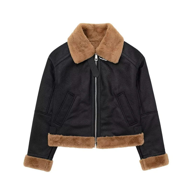 2023 Loose Moto Biker Winter Shearling giacche in pelle di montone Streetwear addensare Parka capispalla in pelliccia di agnello in ecopelle