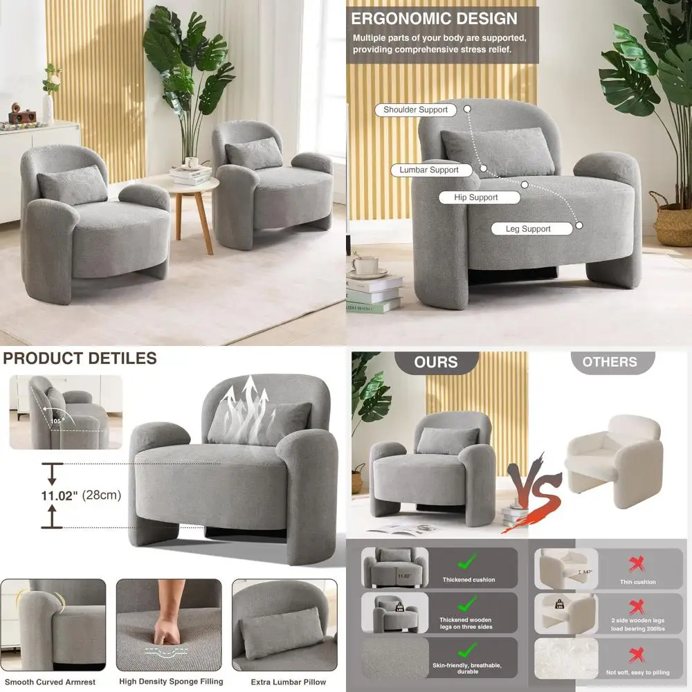 

Large Linen Fabric Accent Chair for Living Room, Comfortable Upholstered Reading Sofa, Ideal for Bedroom, Waiting Area, Office,