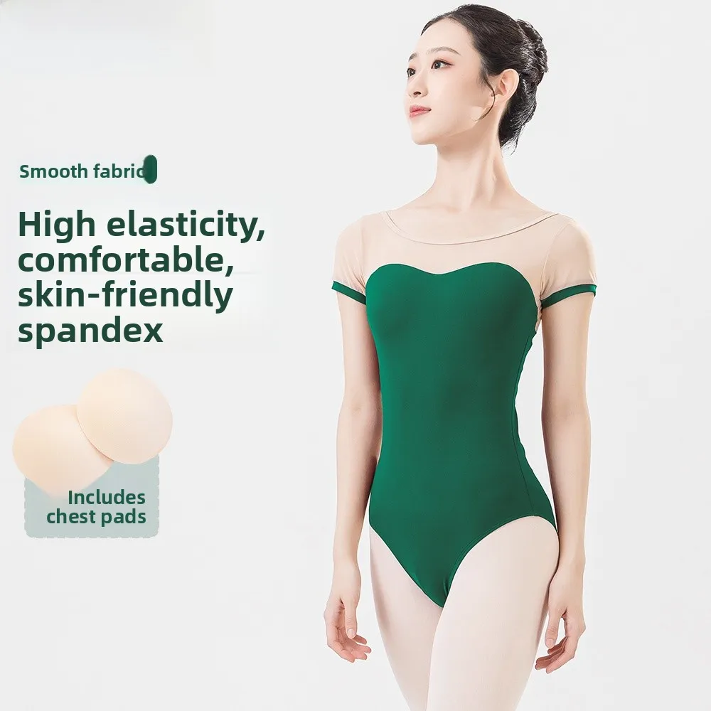 バレエ練習着 体操服 半袖 ダンス 女性モデル 3658 高弾性 通気性 ナイロン インナーチェストパッド