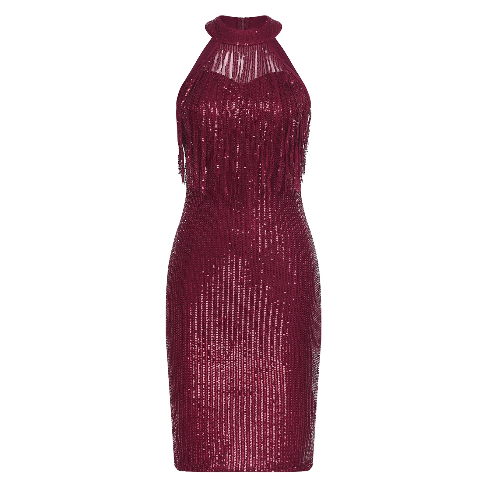 Abiti da ballo Donna Halter Cocktail Abito con frange Elegante festa con paillettes Slim-fit Banchetto Vestido De Fiesta Abito da sera da sposa