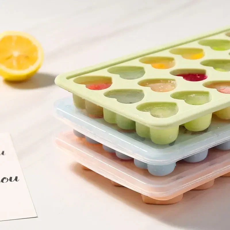 نمط جديد كامل سيليكون آيس كيوب صانع أدوات المطبخ اكسسوارات شكل قلب 21 شبكة آيس كيوب قالب صينية مع غطاء PP