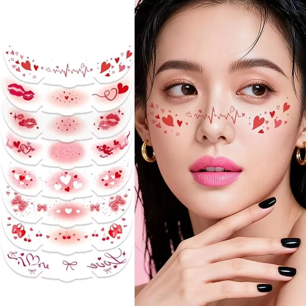 New Heart Lips Valentine Face Tattoo Stickers Bow Waterproof Temporary Tattoos Hot Stamping DIY Makeup Patch Face Decoration