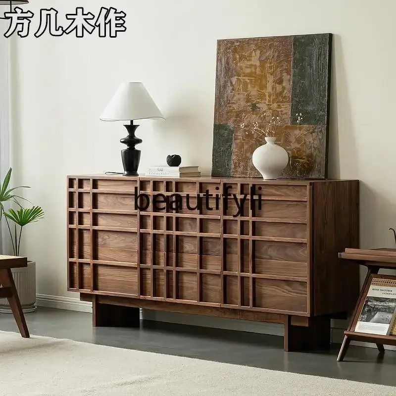 

N178 Полуамериканский обеденный боковой шкаф из черного ореха, скандинавский стиль ваби, средневековый шкаф для хранения в гостиной, входной шкаф