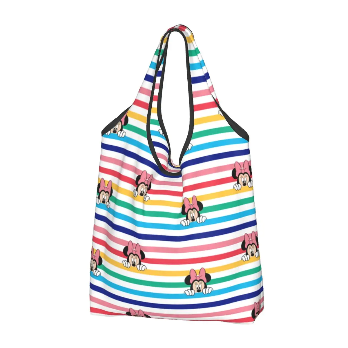 

Peekaboo Mickey Mouse Grocery Bags Durable Large Reusable Recycle Foldable Heavy Duty Shopping Tote Bag Washable Attached Pouch