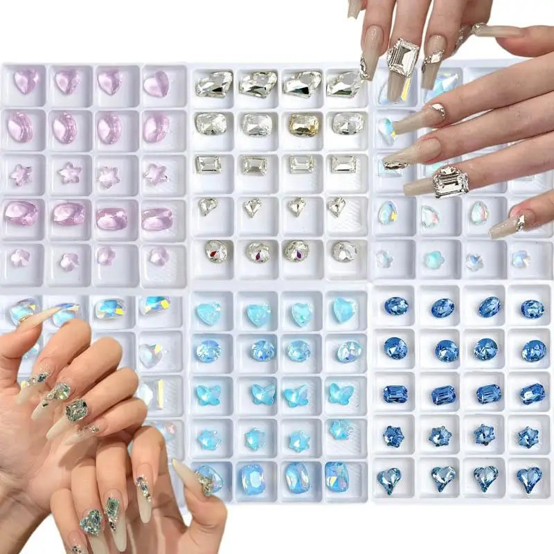 

1Box Glass Irregular Diamond Nail Rhinestones Shining French Sharp Bottomed Nail Crystal Decorations DIY Manicure Crafts