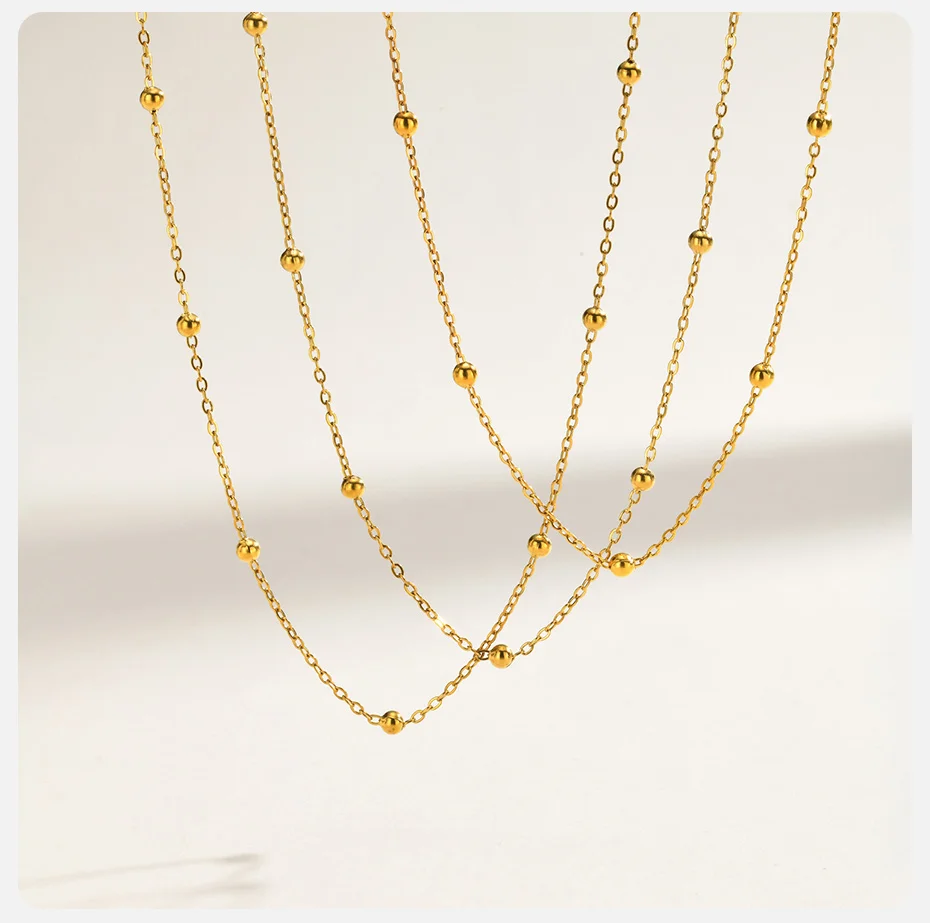 Vnox Minimalistische Vergoldete Spacer-Perlenkette für Damen, Trendige Edelstahl-Allzweckkette, Wasserdicht – Detail 5